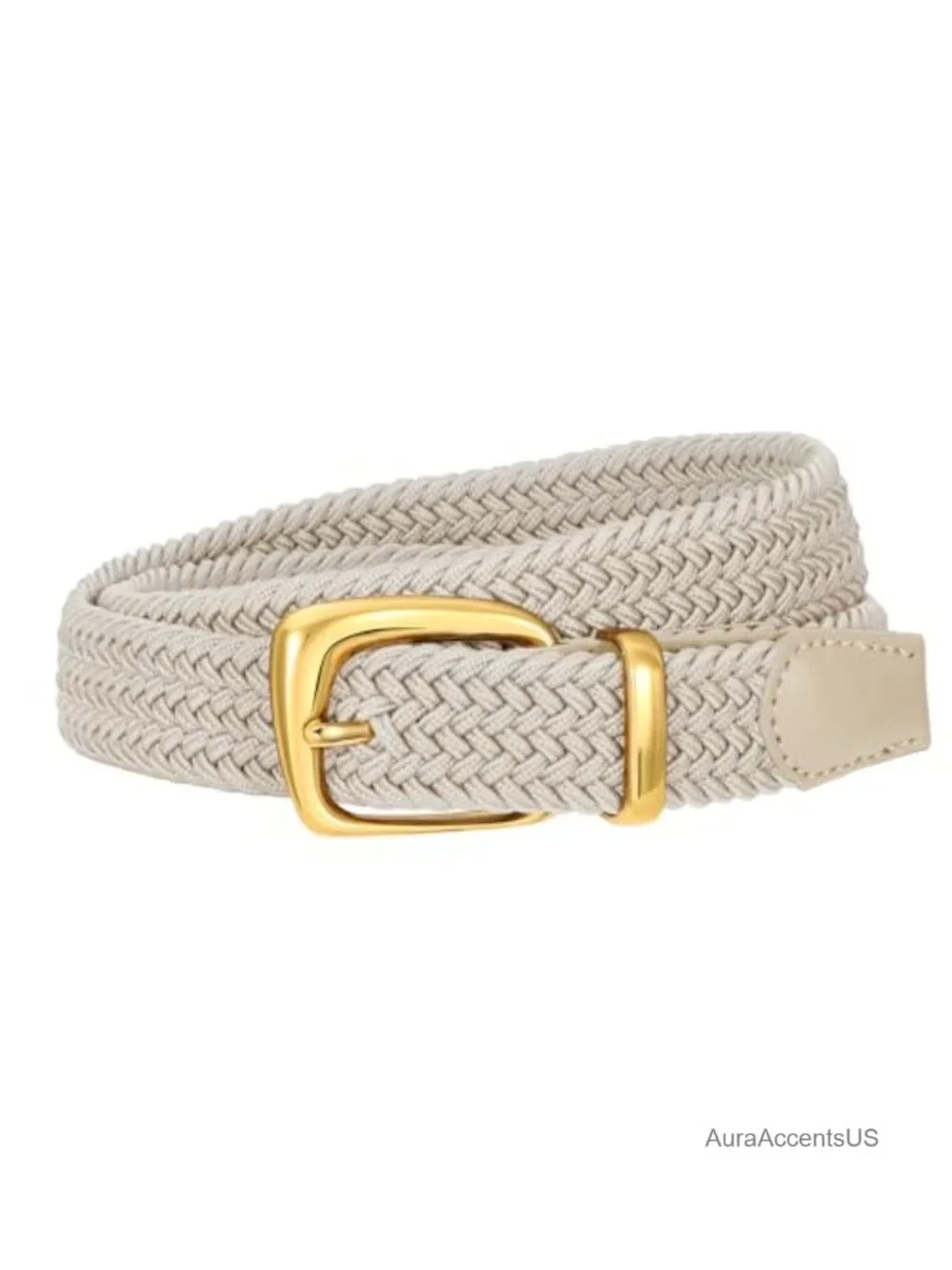 Elastic Stretch Woven Braided Belt with Gold-Tone Buckle for Women Casual Dress